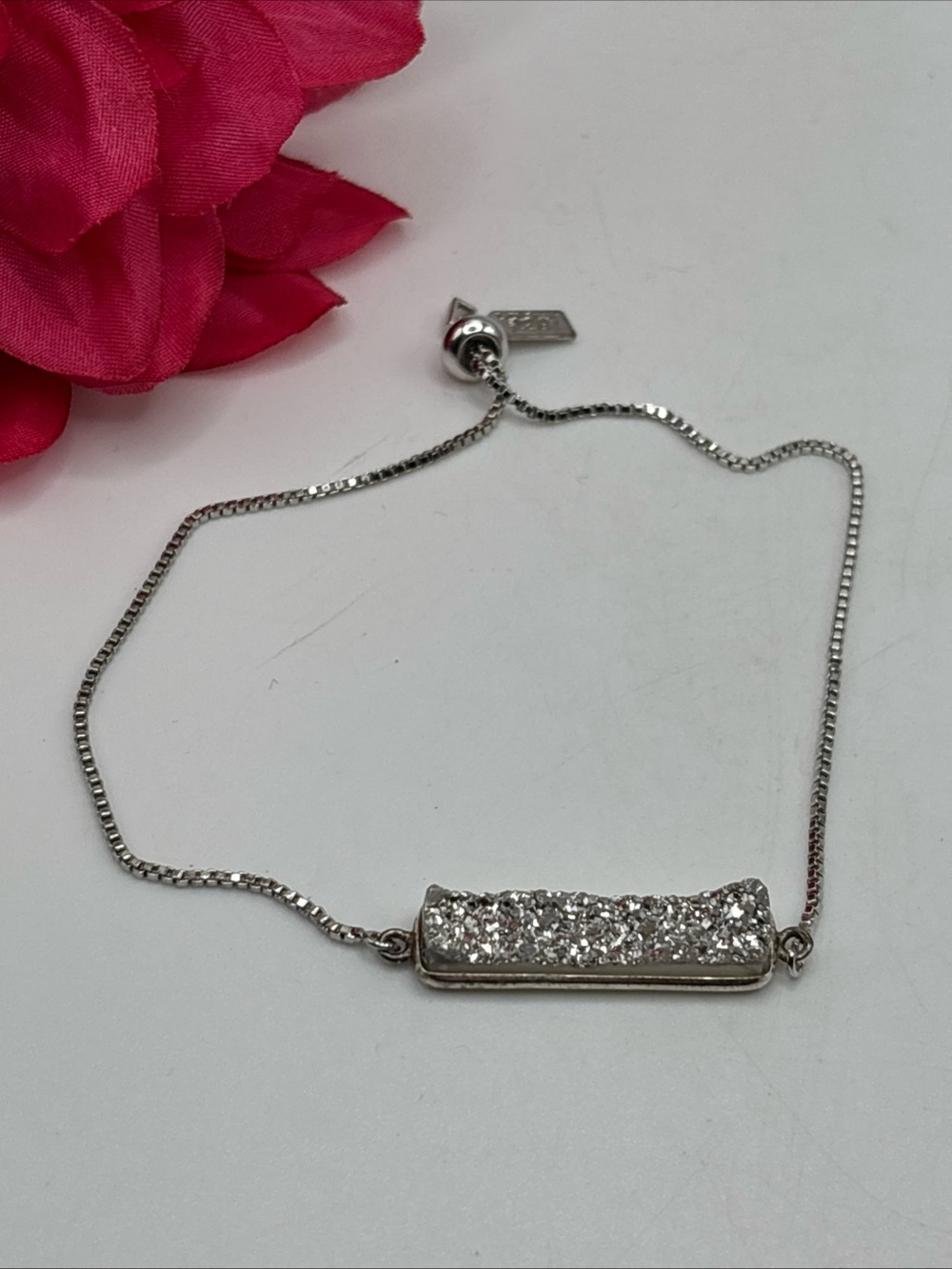 Lucky Star Sparkling Silver Druzy Sliding Bolo Bracelet